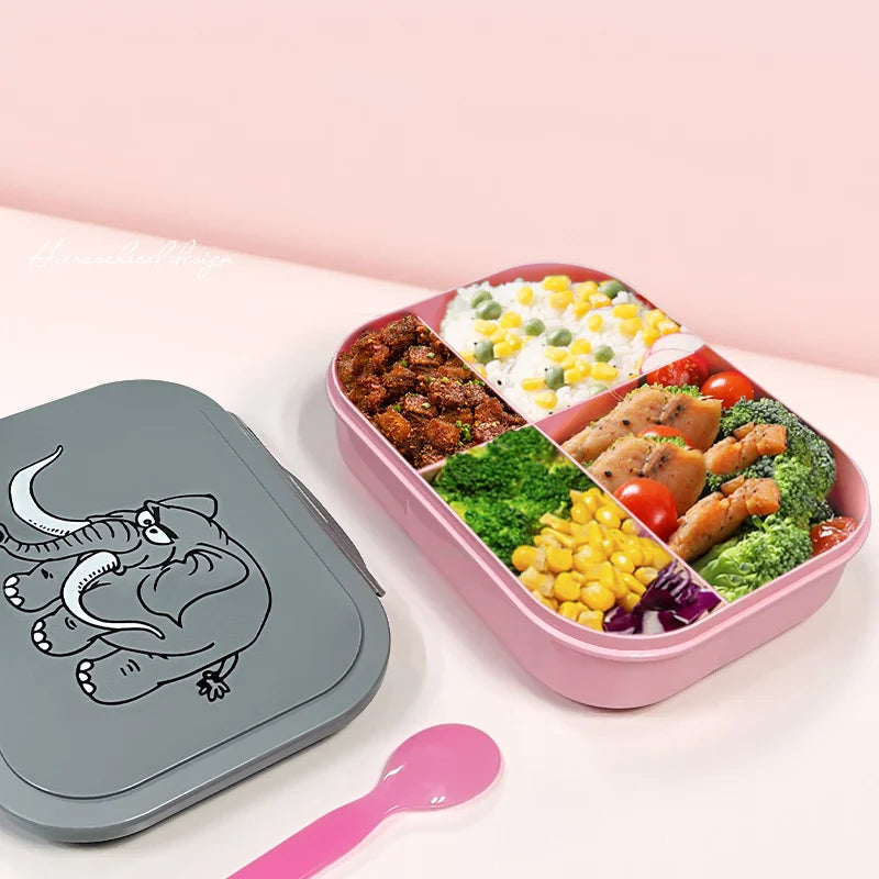 Cartoon Elephant Bento Box with Water Bottle