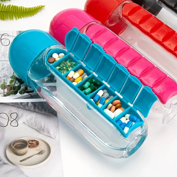 Water Bottle with Built-in Pill Box