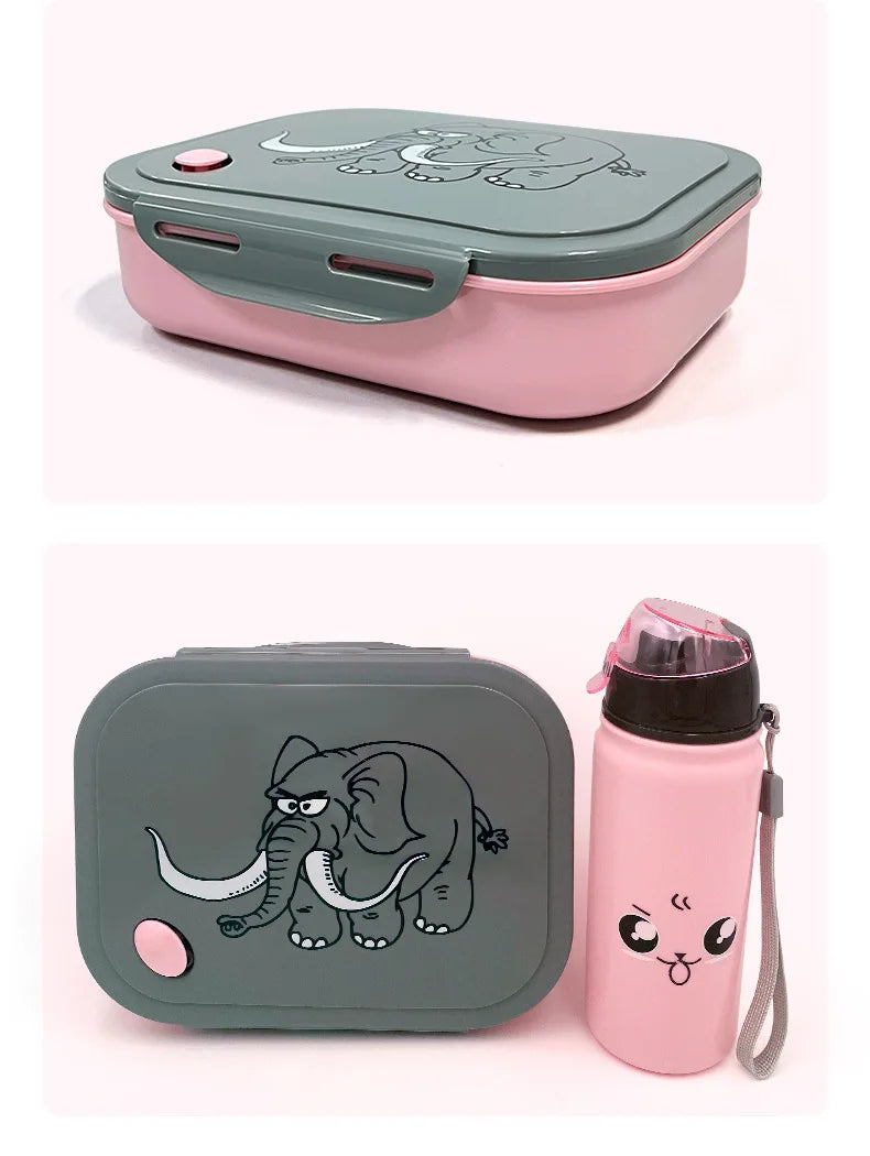 Cartoon Elephant Bento Box with Water Bottle