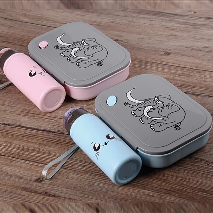 Cartoon Elephant Bento Box with Water Bottle