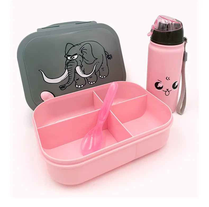 Cartoon Elephant Bento Box with Water Bottle