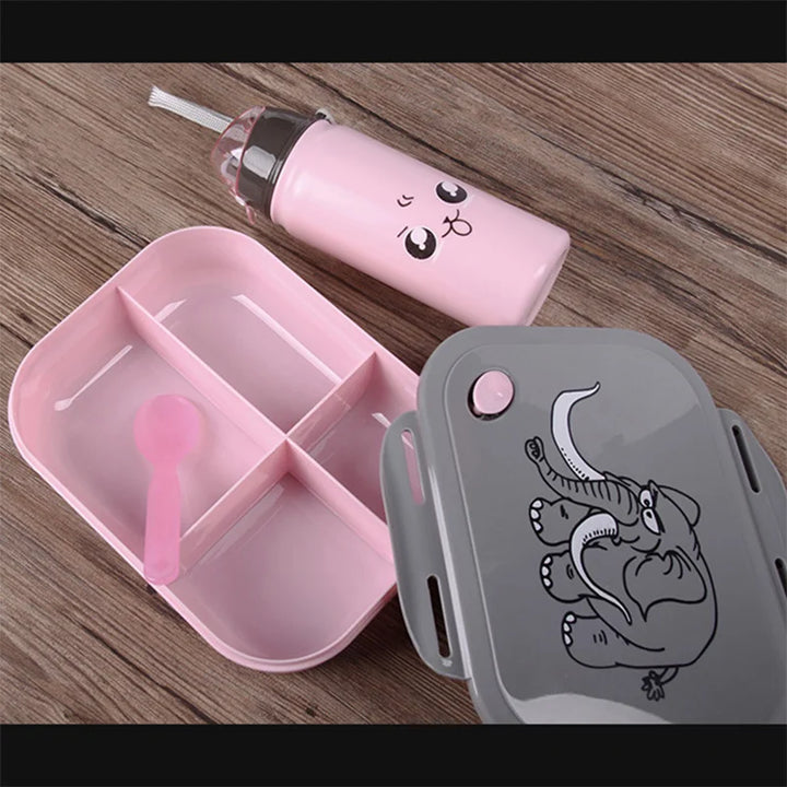 Cartoon Elephant Bento Box with Water Bottle